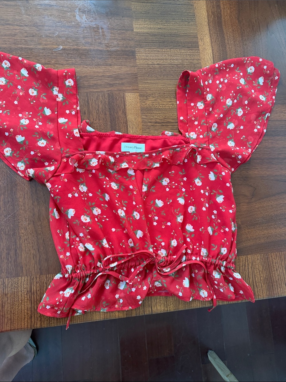 Privacy Please Red Floral Peasant Blouse